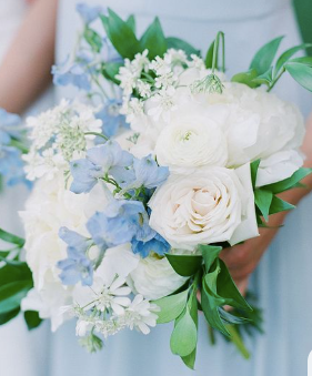 Dusty blue and white bridesmaids bouquet